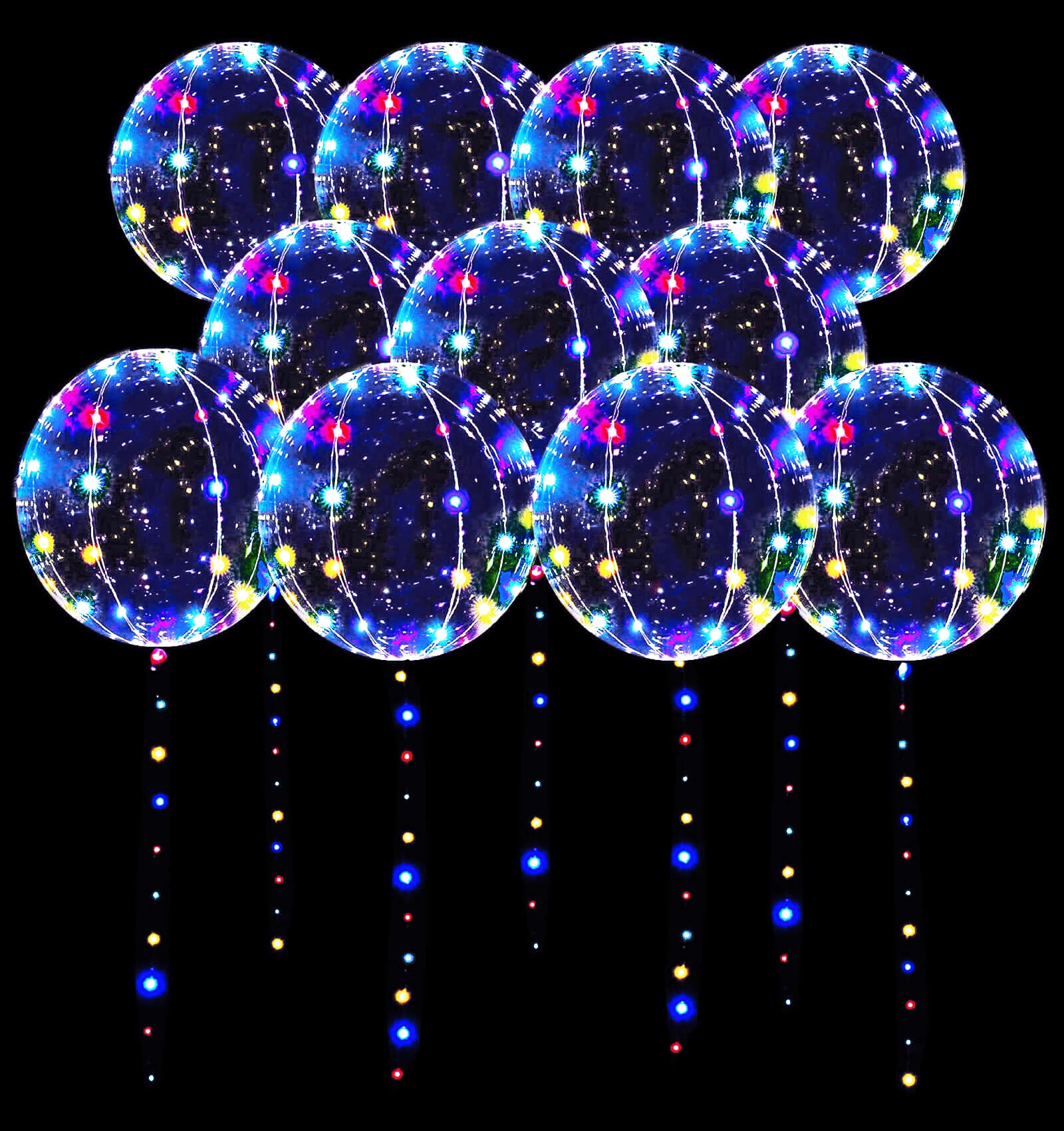 LED Balloons 10 Pack, Light Up Balloons 20 Inches Clear Helium Bobo Balloons, Glow Bubble Balloons with String Lights for Valentines Day Halloween Christmas Wedding Birthday Party Decoration