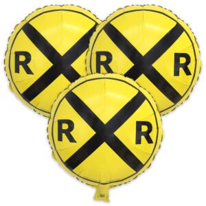 havercamp railroad party balloons (3 pcs.)! 3 round mylars are great for train themed events, kid's birthday party, train collectors, retirement party, father's day, graduations.