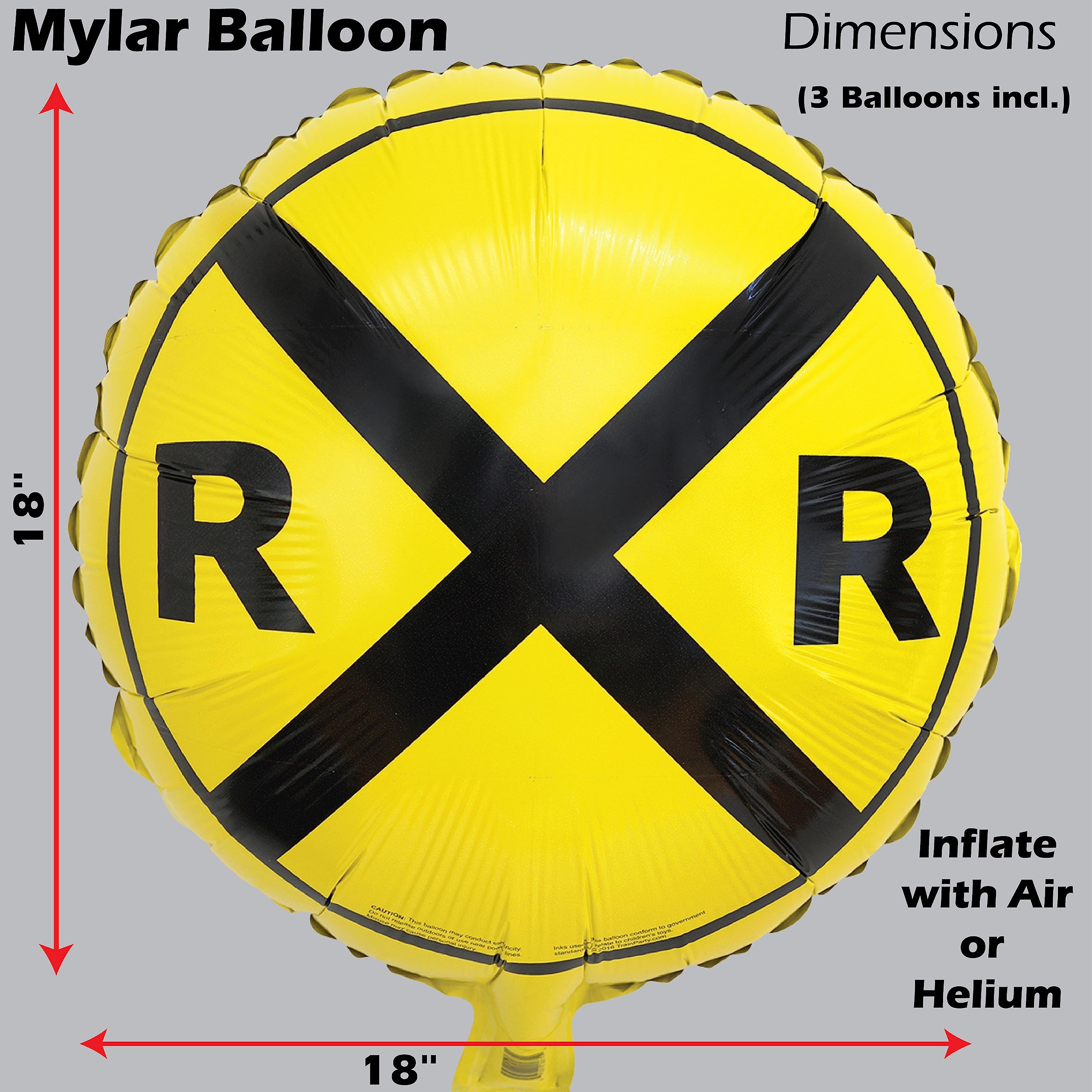 Havercamp Railroad Party Balloons (3 Pcs.)! 3 Round Mylars are great for Train Themed Events, Kid's Birthday Party, Train Collectors, Retirement Party, Father's Day, Graduations.