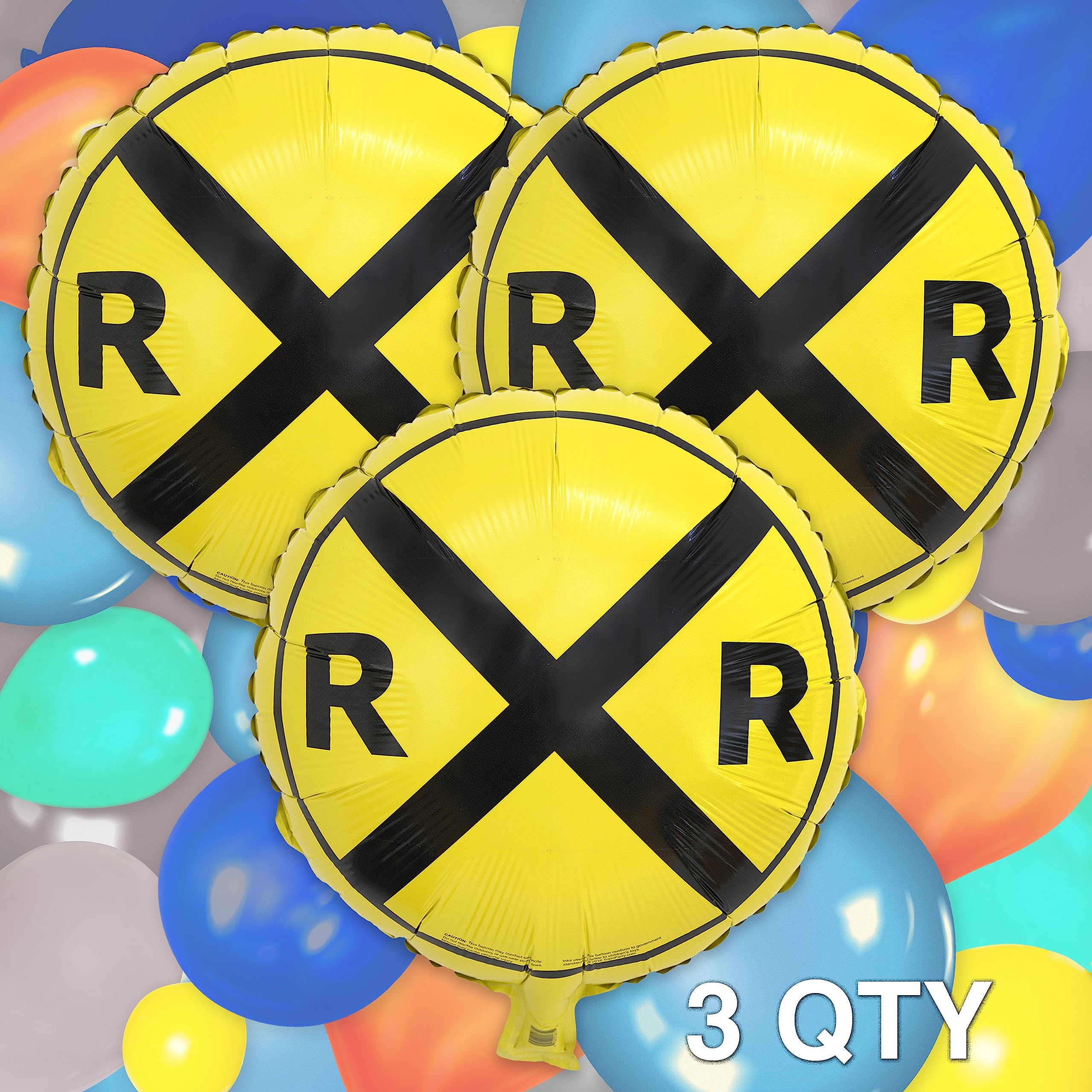 Havercamp Railroad Party Balloons (3 Pcs.)! 3 Round Mylars are great for Train Themed Events, Kid's Birthday Party, Train Collectors, Retirement Party, Father's Day, Graduations.