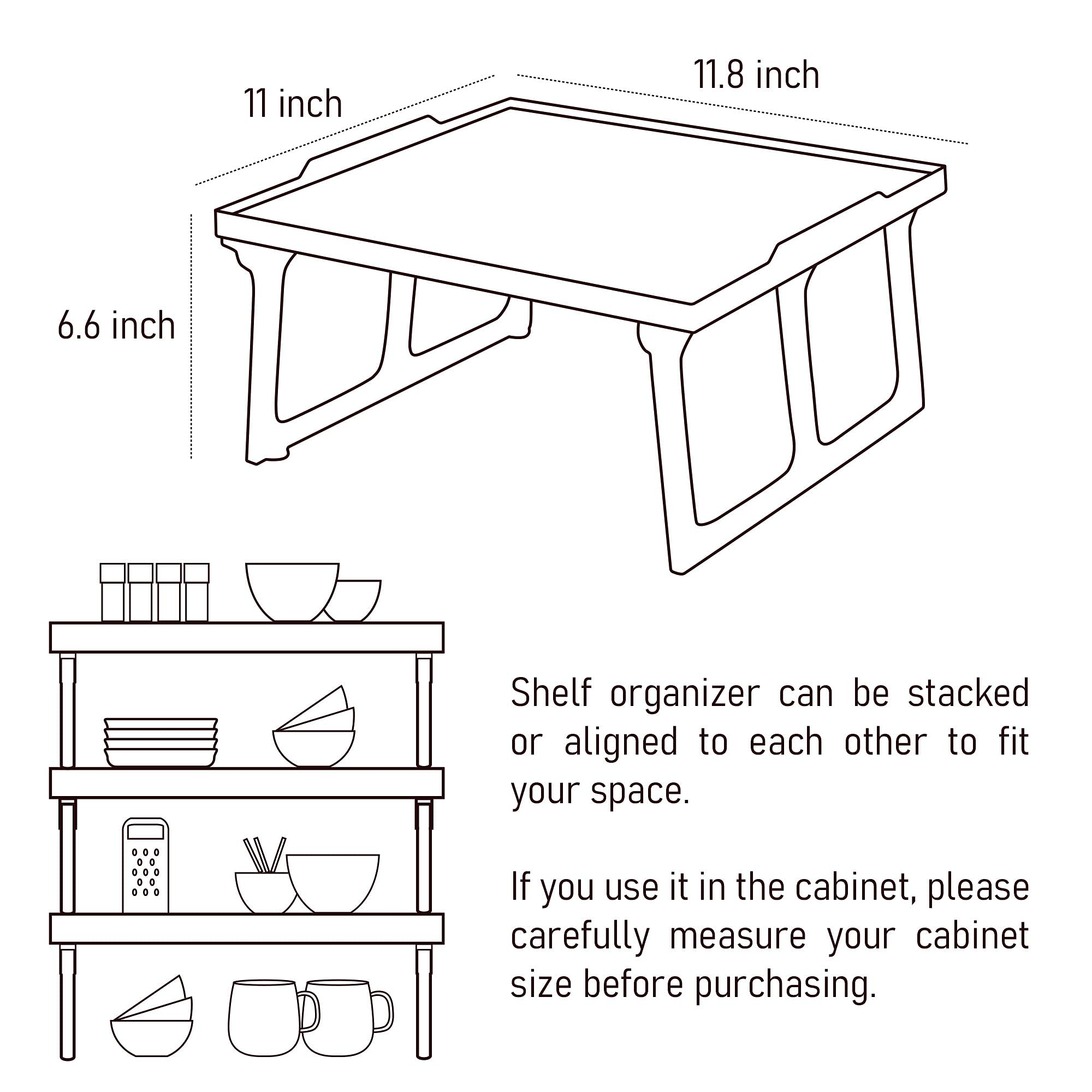 EDNA HOME Cabinet Shelf Organizer, Elegant Stacking Cabinet Rack, 11in x 11.8in, Sturdy Plastic Pantry and Counter Shelf for Kitchen, Closet, Bathroom, Bedroom, Office, Made in Europe, 1-Pack,Large