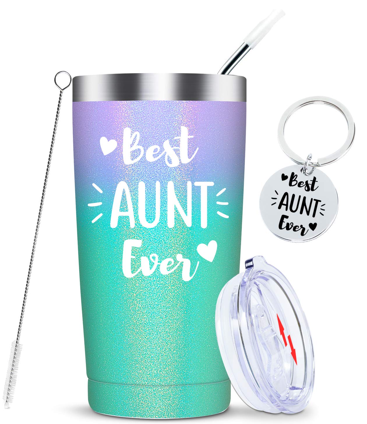 Best Aunt Ever-Stainless Steel Insulated Aunt Tumbler Cup Birthday Christmas Gifts for Aunt from Niece Nephew Gifts for Auntie,Aunt to be,New Aunt,Aunt Pregnancy Announcement 20 Ounce Multicolor