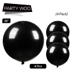 PartyWoo Black Balloons, 4 pcs 36 Inch Large Matte Black Balloons, Big Black Balloons for Balloon Garland or Arch as Party Decorations, Birthday Decorations, Retirement Party Decorations, Black-Y18