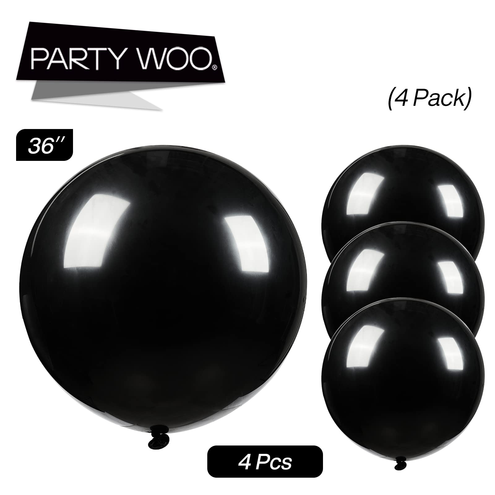 PartyWoo Black Balloons, 4 pcs 36 Inch Large Matte Black Balloons, Big Black Balloons for Balloon Garland or Arch as Party Decorations, Birthday Decorations, Retirement Party Decorations, Black-Y18