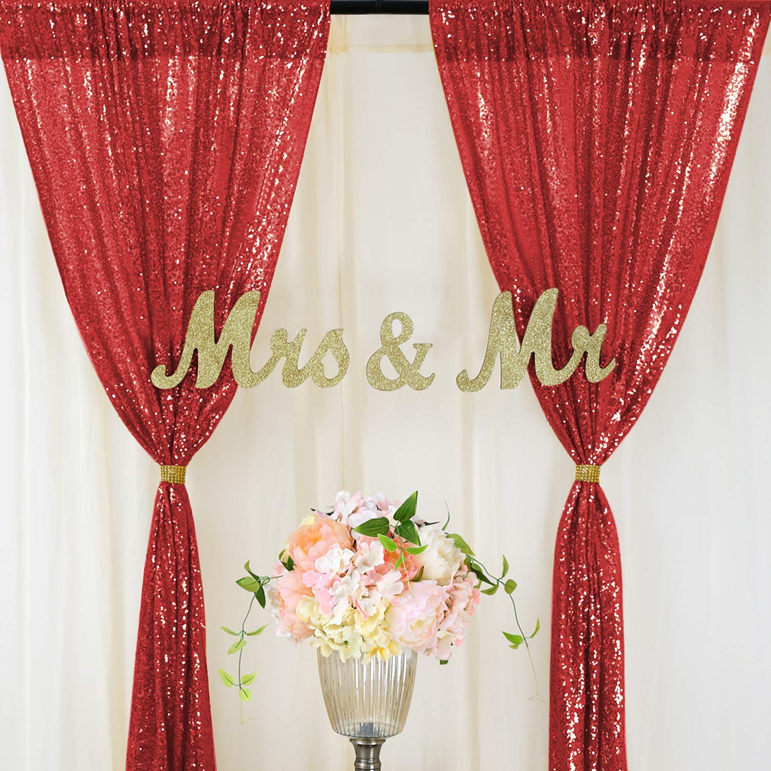 B-COOL 4 Panels 2ftx8ft Red Backdrop Sequin Backdrop Curtain Drapes Fabric for Wedding Holiday Spring Party Photography Decoration