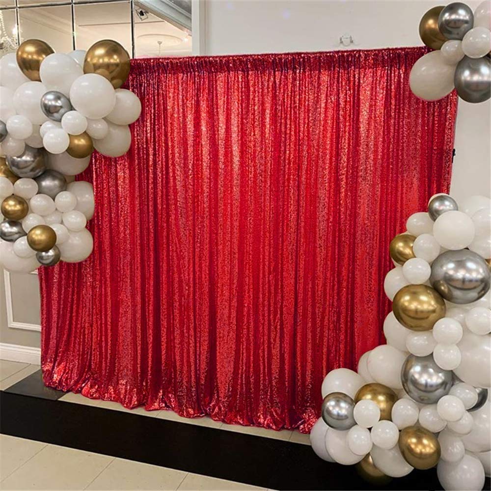 B-COOL 4 Panels 2ftx8ft Red Backdrop Sequin Backdrop Curtain Drapes Fabric for Wedding Holiday Spring Party Photography Decoration