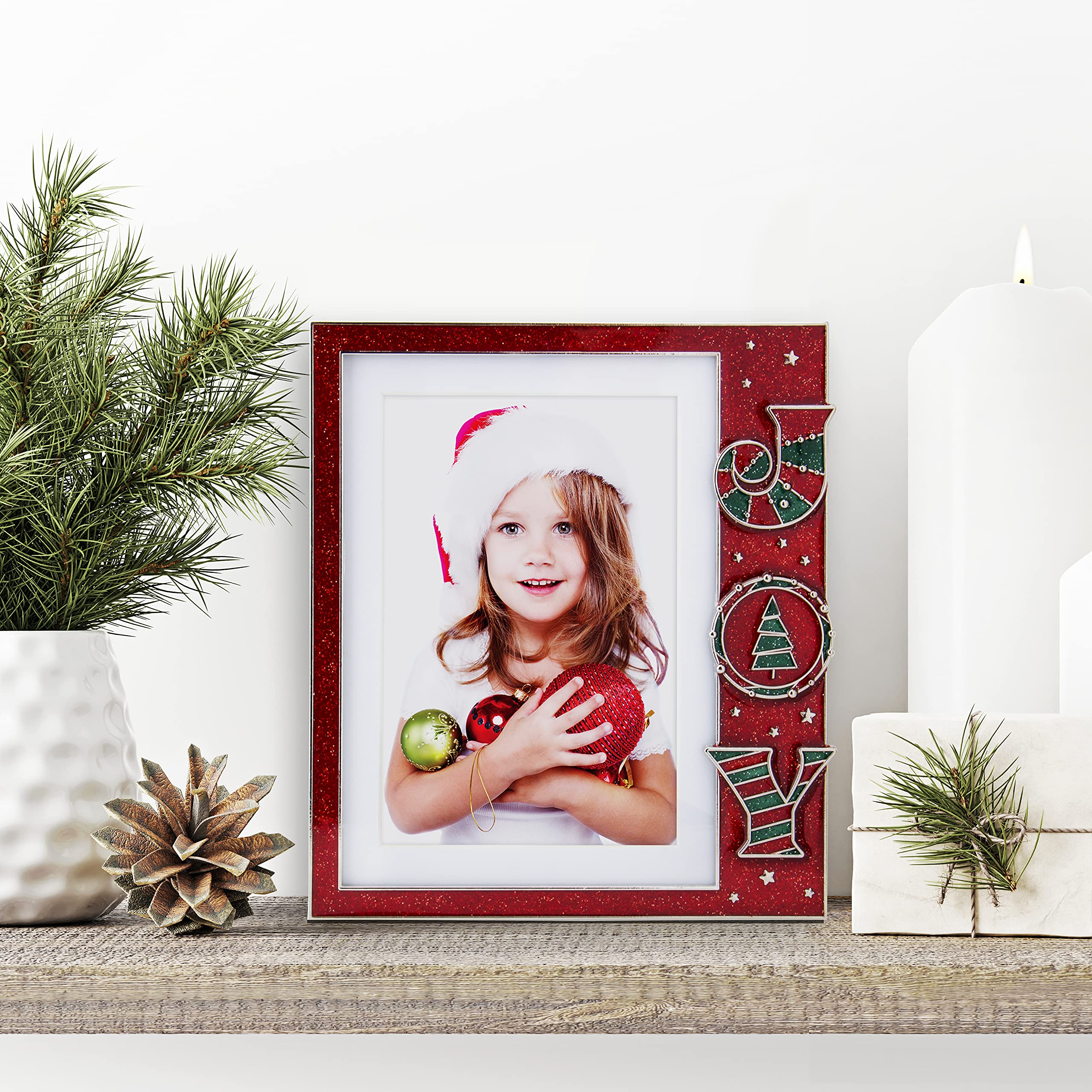 FINE PHOTO GIFTS Joy Christmas Red Pewter 4" x 6" or 5" x 7" Picture Frame