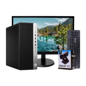 hp 800g3 desktop tower computer, intel core i5 quad core, 16gb ram, 500gb solid state drive, dvd, wi-fi, windows 10 pro, wireless keyboard, 1080p webcam, new 23.6 monitor (renewed)
