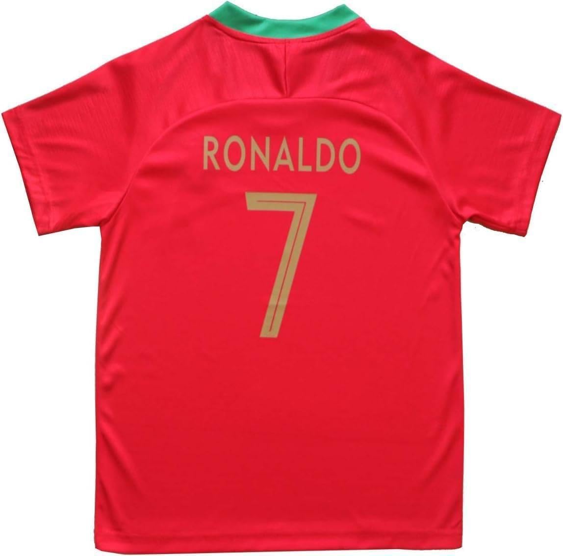 FPF 2018 Portugal #7 Home Red Cristiano Ronaldo Kids Soccer Football Jersey Gift Set Youth Sizes (Burgundy, 12-13 Years)