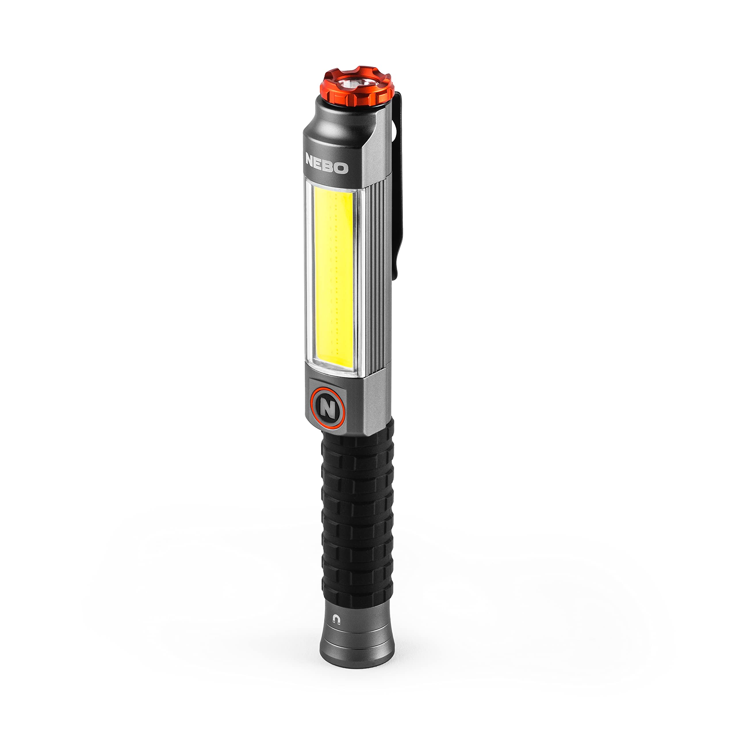 NEBO Big Larry Work Light, 600 Lumen Flashlight with COB Work Light, Pocket Clip Magnetic Base for Hands-Free Lighting, Portable COB LED Dimmable Flashlight, Hazard Light-Red