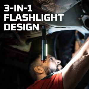 NEBO Big Larry Work Light, 600 Lumen Flashlight with COB Work Light, Pocket Clip Magnetic Base for Hands-Free Lighting, Portable COB LED Dimmable Flashlight, Hazard Light-Red