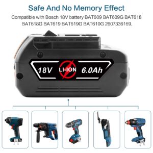 Labtec BAT609 18V 6000mAh Lithium Battery Replacement for Bosch 18V Battery 17618, 17618-01, 24618-01, 25618, 26618, 37618 Cordless Power Tools Battery