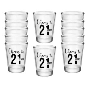 cheers to 21 years, 21st birthday party shot glass - set of 12, 1.75oz black and clear 21st birthday shot glasses, perfect for birthday parties, birthday decorations