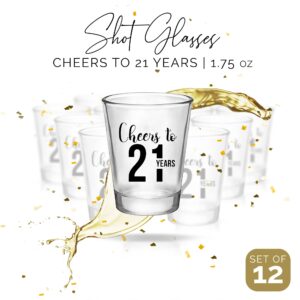 Cheers to 21 Years, 21st Birthday Party Shot Glass - Set of 12, 1.75oz Black and Clear 21st Birthday Shot Glasses, Perfect for Birthday Parties, Birthday Decorations