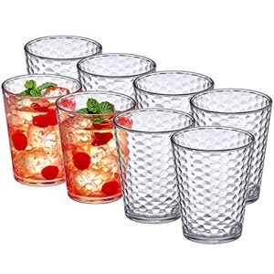 amazing abby - snowflake - 16-ounce plastic tumblers (set of 8), plastic drinking glasses, all-clear reusable plastic cups, stackable, bpa-free, shatter-proof, dishwasher-safe