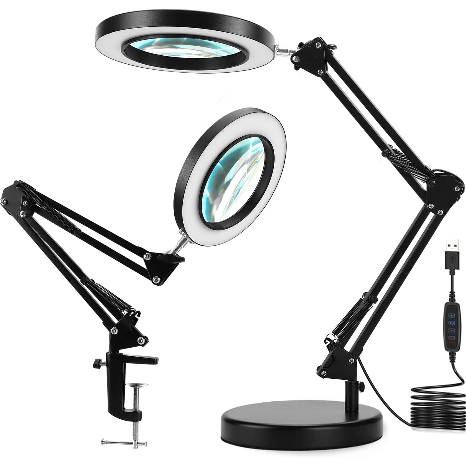 Dotlite Magnifying Glass with Light and Stand,2 in 1 Clamp 10X Magnifying Lamp, Craft Light Lamp Adjustable with 3 Color Modes LED Magnifier with Light for Reading Crafts Repair Close Work