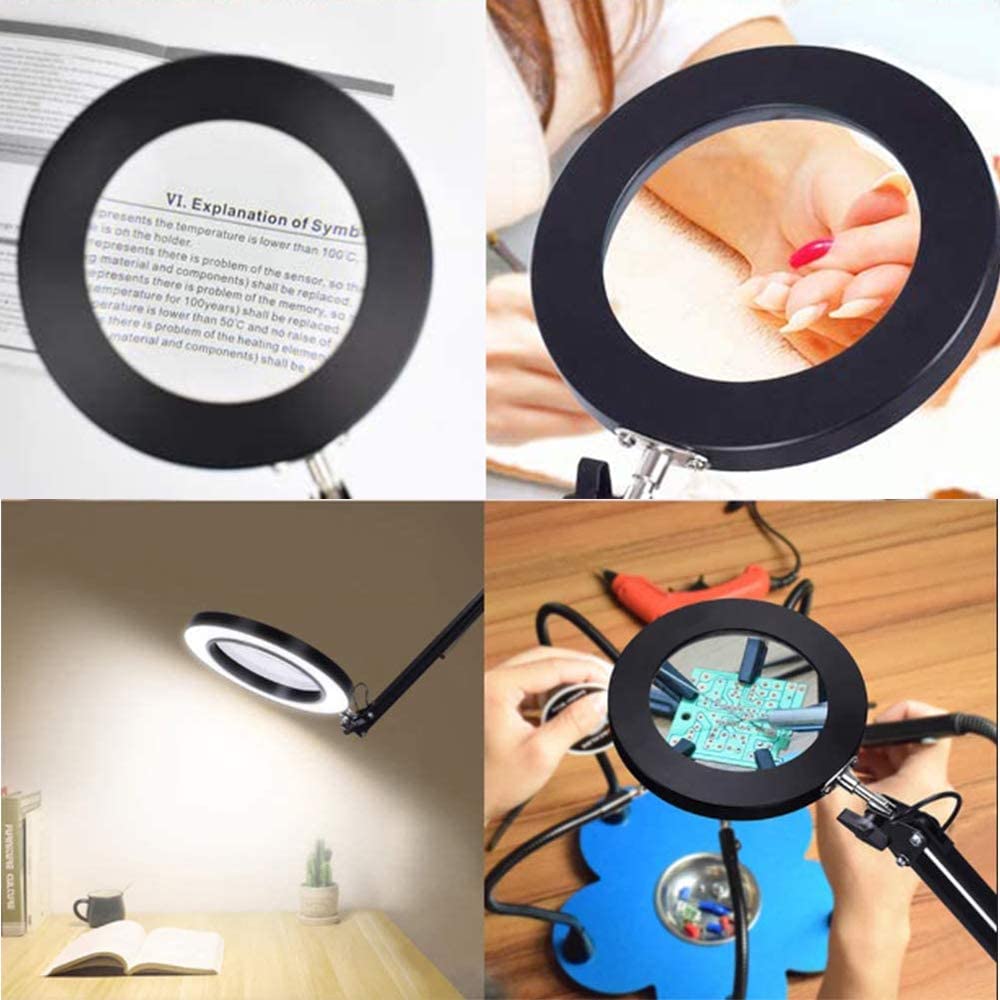 Dotlite Magnifying Glass with Light and Stand,2 in 1 Clamp 10X Magnifying Lamp, Craft Light Lamp Adjustable with 3 Color Modes LED Magnifier with Light for Reading Crafts Repair Close Work