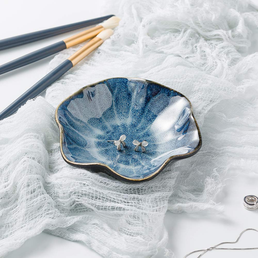 C&Xanadu Ring Holder, Leaf Shape Decorative Earring Stand, Jewelry Tray, Key Bowl, Trinket Dish for Women Birthday Gifts, Great Gifts for Friends, Leaf Blue
