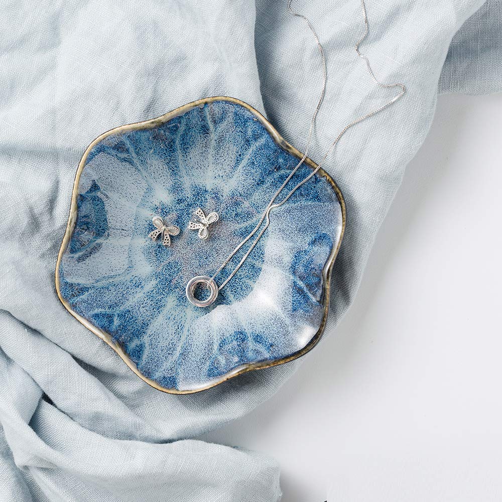 C&Xanadu Ring Holder, Leaf Shape Decorative Earring Stand, Jewelry Tray, Key Bowl, Trinket Dish for Women Birthday Gifts, Great Gifts for Friends, Leaf Blue