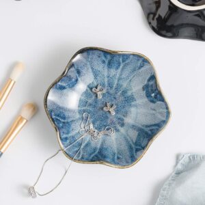 C&Xanadu Ring Holder, Leaf Shape Decorative Earring Stand, Jewelry Tray, Key Bowl, Trinket Dish for Women Birthday Gifts, Great Gifts for Friends, Leaf Blue