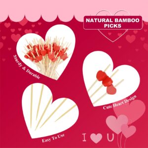 SEANSDA Red Heart Cocktail Picks, Mothers Day Decorations Toothpicks for Appetizers, Decorative Bamboo Skewers, 4.7 IN Long Fancy Wooden Cocktail Sticks for Party Drinks Food Wedding décor 100PCS