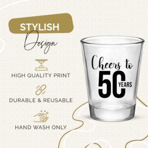 Cheers to 50 Years - 12 50th Birthday Shot Glasses - 1.75oz Black and Clear 50th Birthday Party Favors For Guests - 50th Birthday Decorations For Men or 50th Anniversary Party Favors