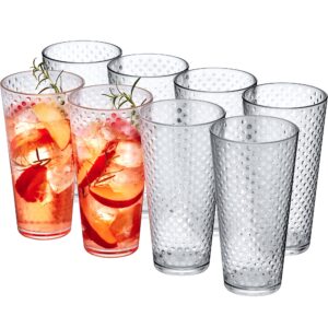 amazing abby - polka dot - 24-ounce plastic tumblers (set of 8), plastic drinking glasses, all-clear high-balls, reusable plastic cups, stackable, bpa-free, shatter-proof, dishwasher-safe