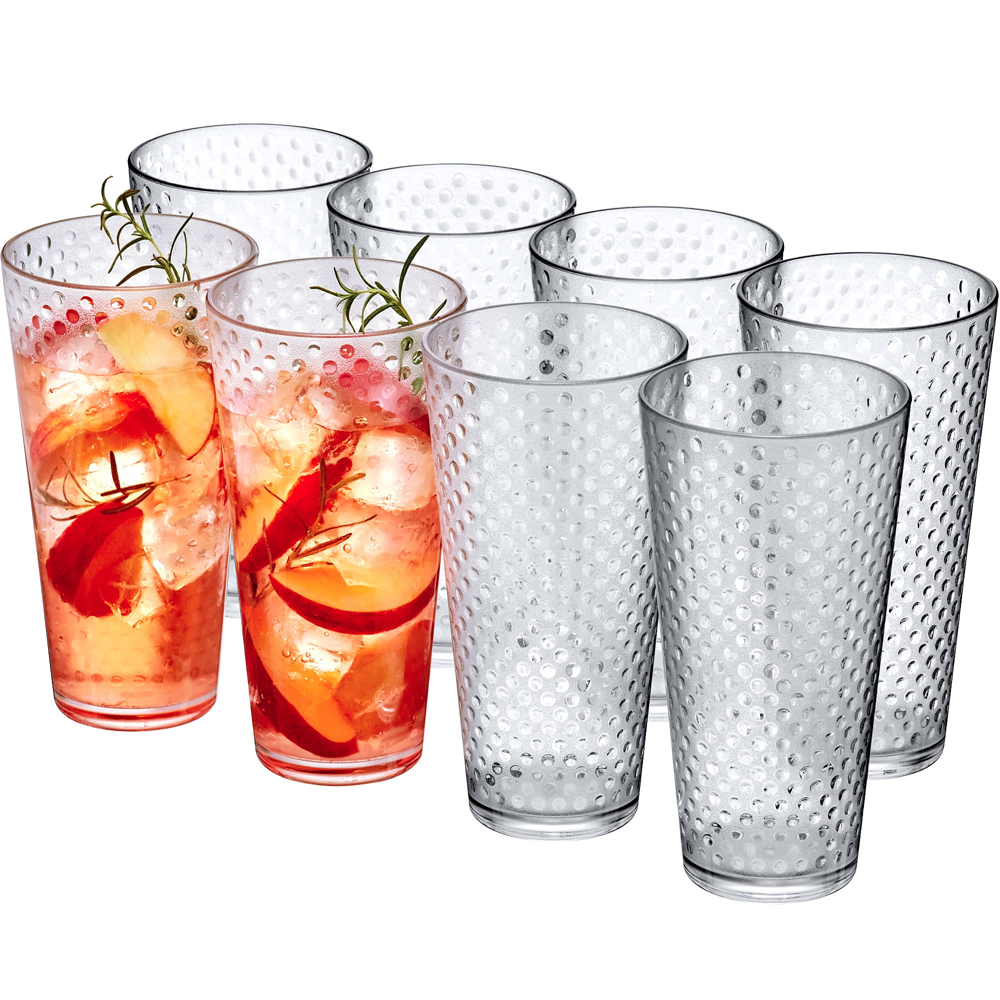 Amazing Abby - Polka Dot - 24-Ounce Plastic Tumblers (Set of 8), Plastic Drinking Glasses, All-Clear High-Balls, Reusable Plastic Cups, Stackable, BPA-Free, Shatter-Proof, Dishwasher-Safe