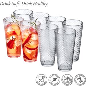 Amazing Abby - Polka Dot - 24-Ounce Plastic Tumblers (Set of 8), Plastic Drinking Glasses, All-Clear High-Balls, Reusable Plastic Cups, Stackable, BPA-Free, Shatter-Proof, Dishwasher-Safe