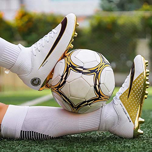 Niber Soccer Cleats Big Boys Size Ankle Boots Women Turf Outdoor Soccer Shoes for Men Size FG Football Boots, 76-1white, 9 Big Kid