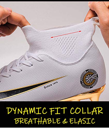 Niber Soccer Cleats Big Boys Size Ankle Boots Women Turf Outdoor Soccer Shoes for Men Size FG Football Boots, 76-1white, 9 Big Kid