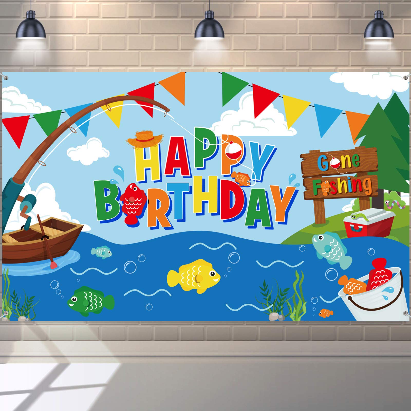 Gone Fishing Birthday Party Decorations Supplies Fisherman Birthday Banner Party Backdrop for Kids Boys Fishing Party Banner Photography Background Photo Booth 70.8 x 43.3 Inch