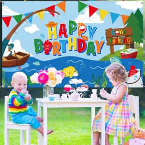 Gone Fishing Birthday Party Decorations Supplies Fisherman Birthday Banner Party Backdrop for Kids Boys Fishing Party Banner Photography Background Photo Booth 70.8 x 43.3 Inch