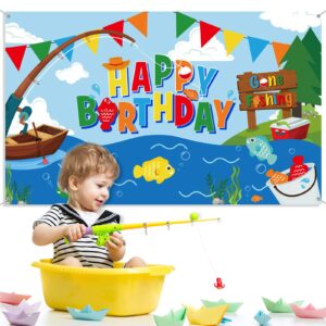 Gone Fishing Birthday Party Decorations Supplies Fisherman Birthday Banner Party Backdrop for Kids Boys Fishing Party Banner Photography Background Photo Booth 70.8 x 43.3 Inch