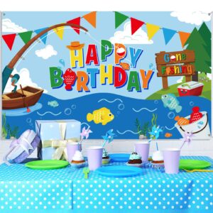 Gone Fishing Birthday Party Decorations Supplies Fisherman Birthday Banner Party Backdrop for Kids Boys Fishing Party Banner Photography Background Photo Booth 70.8 x 43.3 Inch