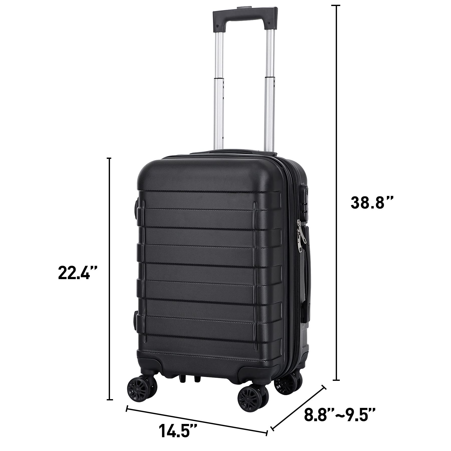 SUPER DEAL 21 Inch Carry On Luggage Hardside Expandable Luggage with Spinner Wheels, Height Adjustable Handle and Side Feet Lightweight Waterproof Suitcase for Business Trips and Travel, Black