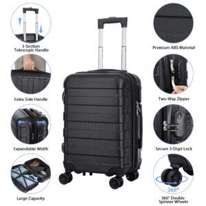 SUPER DEAL 21 Inch Carry On Luggage Hardside Expandable Luggage with Spinner Wheels, Height Adjustable Handle and Side Feet Lightweight Waterproof Suitcase for Business Trips and Travel, Black