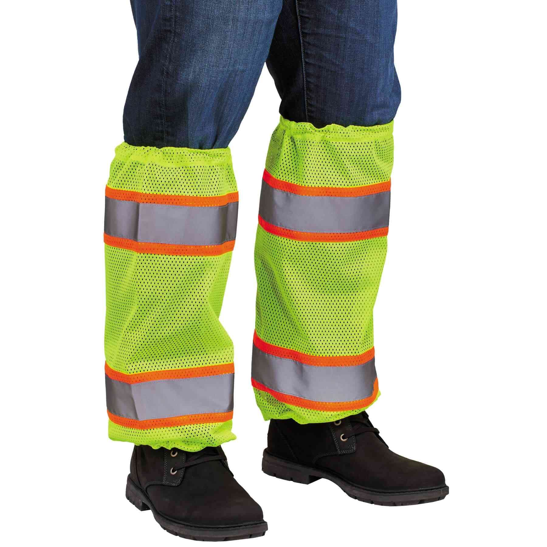 Ergodyne GloWear 8009 High Visibility Reflective Leg Gaiters, Two-Tone Mesh, Class E, 1- Pair Lime