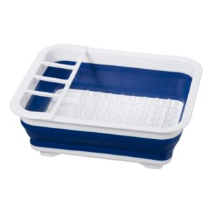 oggi collapsible dish drying rack - pop-up and collapse for easy storage. color - blue/white.