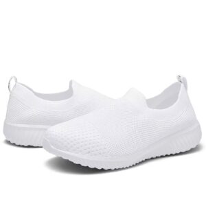 LANCROP Women's Walking Nurse Shoes - Mesh Slip on Comfortable Sneakers 8 US, Label 38.5 All White