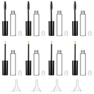 12 pieces 10 ml empty mascara tubes eyelash serum tubes and eyeliner tubes set includes 4 eyelash cream container bottle, 4 liquid eyeliner mascara container, 4 funnels for castor oil diy mascara