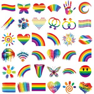 ooopsiun 40 sheets rainbow temporary tattoos - pride tattoos butterfly/flower/heart/rainbow tattoos for pride festivals (rainbow 1)