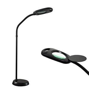 umpool magnifying floor lamp 5x & bright led floor lamp hand free with adjustable gooseneck，2-in-1 magnifier daylight work light for reading, repair, crafts, sewing etc. (black)