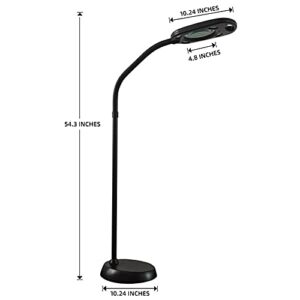 UMPOOL Magnifying Floor Lamp 5X & Bright LED Floor Lamp Hand Free with Adjustable Gooseneck，2-in-1 Magnifier Daylight Work Light for Reading, Repair, Crafts, Sewing etc. (Black)