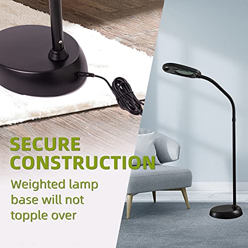 UMPOOL Magnifying Floor Lamp 5X & Bright LED Floor Lamp Hand Free with Adjustable Gooseneck，2-in-1 Magnifier Daylight Work Light for Reading, Repair, Crafts, Sewing etc. (Black)