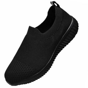 LANCROP Women's Walking Nurse Shoes - Mesh Slip on Comfortable Sneakers 8 US, Label 38.5 All Black