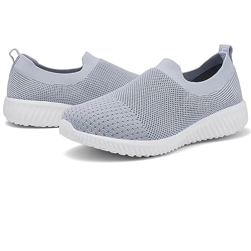 LANCROP Women's Walking Nurse Shoes - Mesh Slip on Comfortable Sneakers 7 US, Label 37.5 Grey