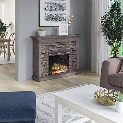 Twin Star Home Wall Mantel Electric Fireplace, Weathered Gray