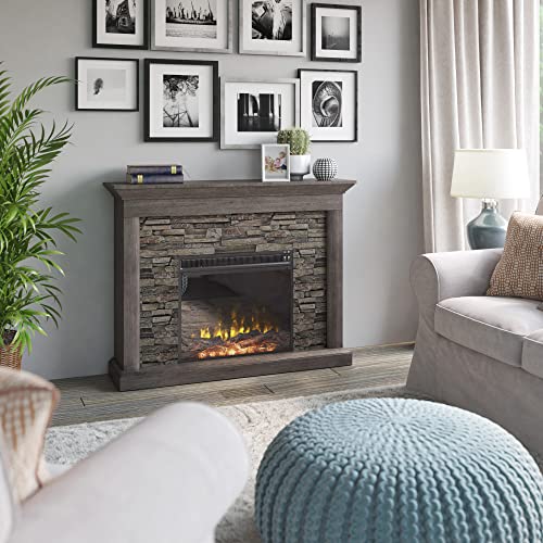 Twin Star Home Wall Mantel Electric Fireplace, Weathered Gray