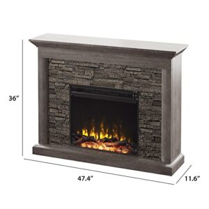 Twin Star Home Wall Mantel Electric Fireplace, Weathered Gray